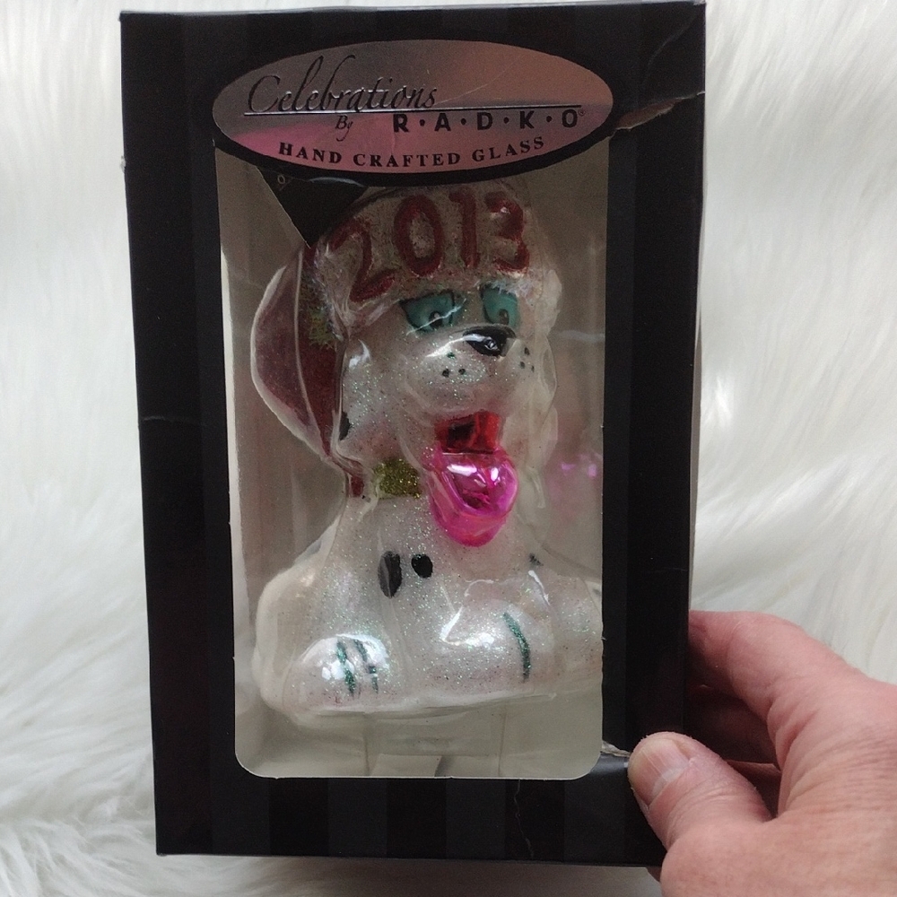 Christopher Radko 2013 White and Pink Dog Ornament